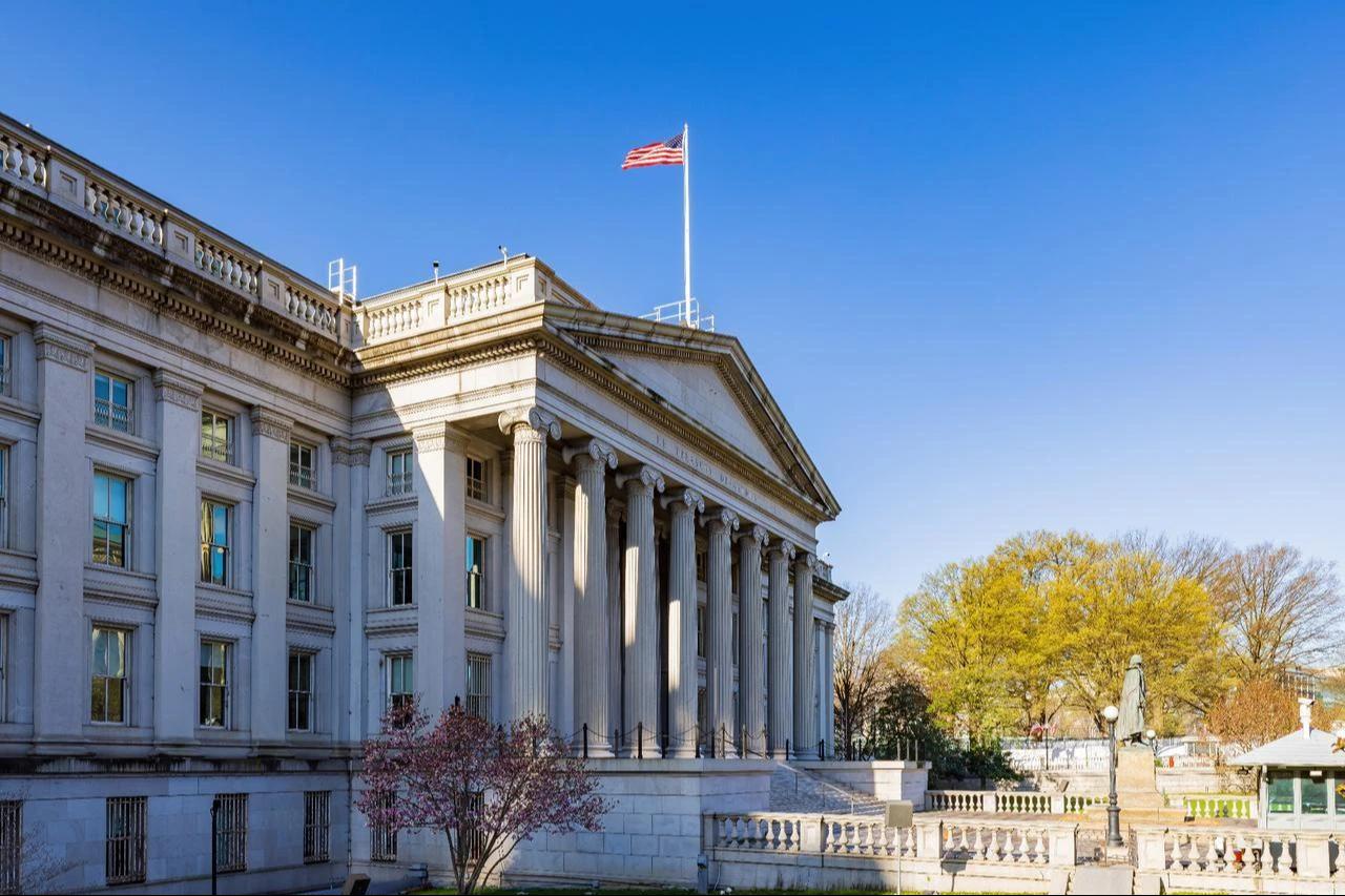 A view of the U.S. Treasury Department building in Washington, D.C. (Adobe Stock Photo)