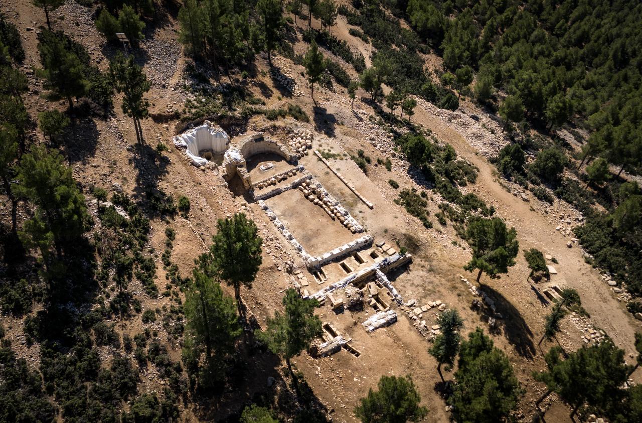 An aerial view shows archaeological remains at the ancient city of Sbide near Yukaricaglar village in Ermenek, Karaman, Türkiye. (AA Photo)