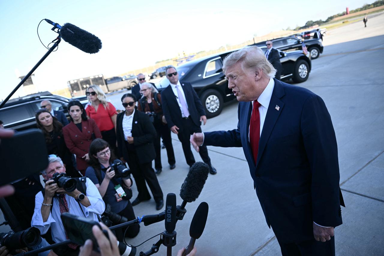 US President Donald Trump speaks to the press upon arrival at Charlotte Douglas International Airport in Charlotte, North Carolina, on September 16, 2026. (AFP Photo)