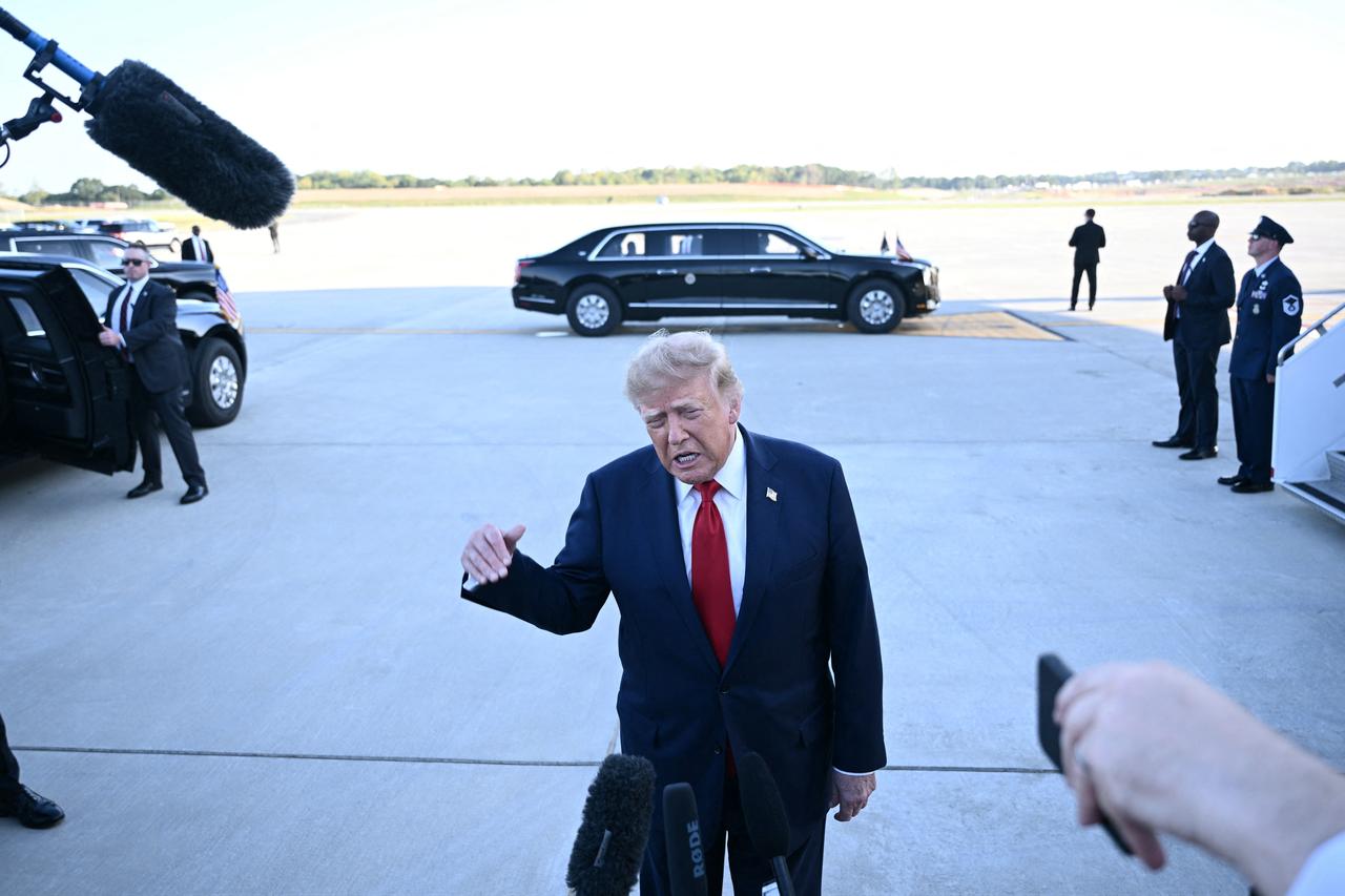 US President Donald Trump speaks to the press upon arrival at Charlotte Douglas International Airport in Charlotte, North Carolina, on September 16, 2026. (AFP Photo)