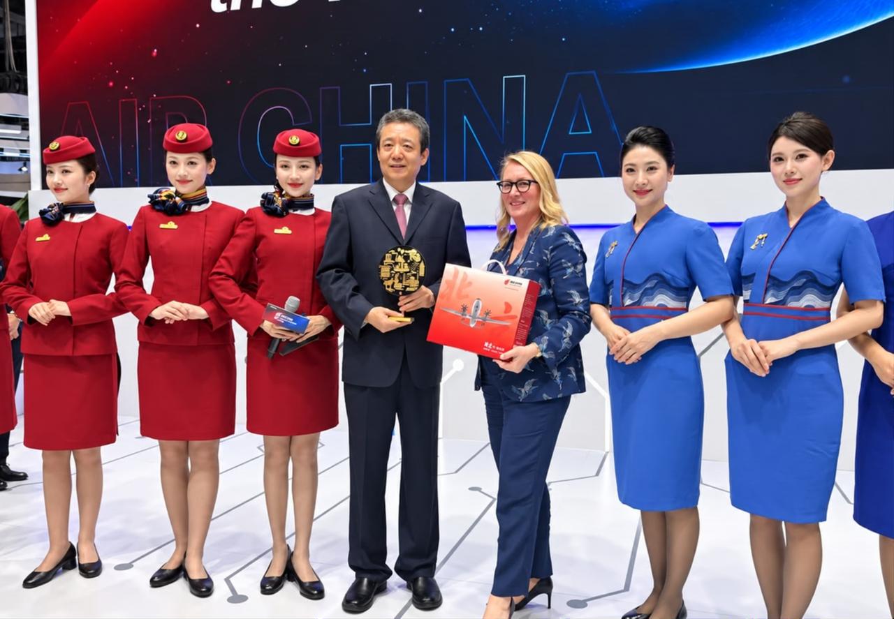 Officials from Turkish Airlines (THY) and Air China sign a codeshare agreement at the opening ceremony of the 4th China Air Transport Association (CATA) Aviation Conference and Exhibition in Beijing, Sept. 17, 2026. (AA Photo)