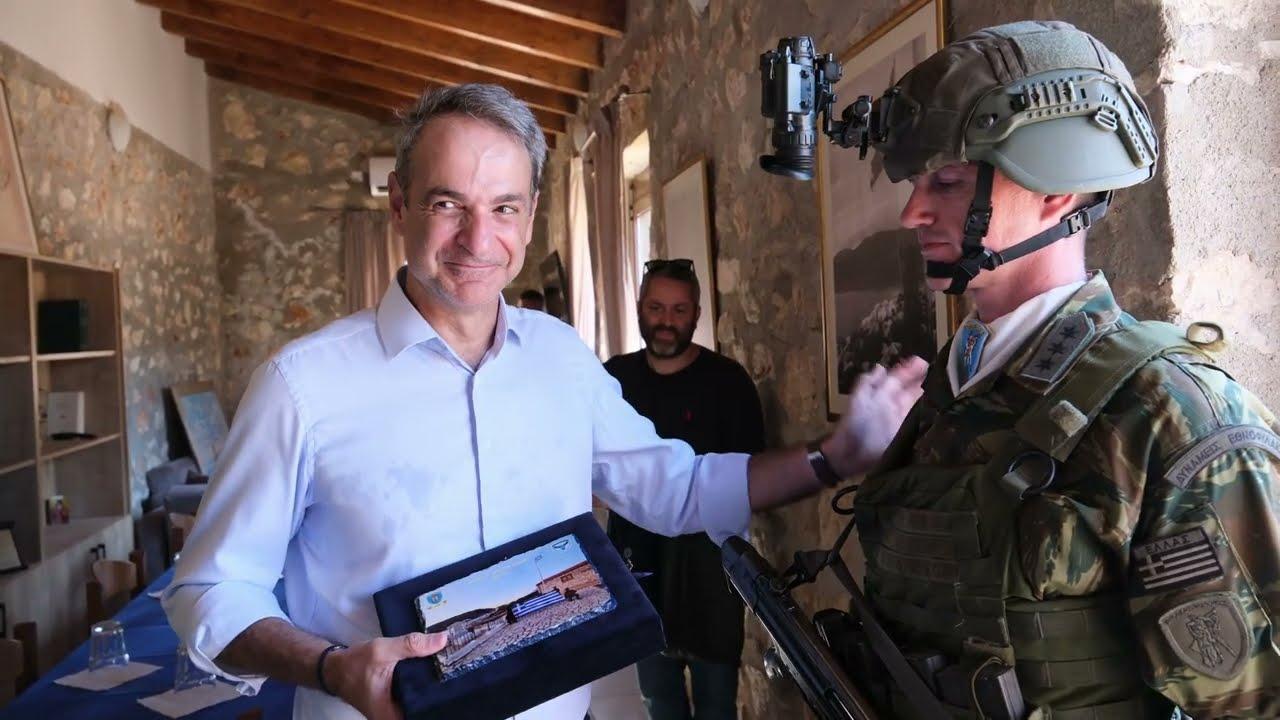 The screengrab photo shows Greek Prime Minister Kyriakos Mitsotakis' visit to Meis Island (Kastellorizo) and his contacts with military units stationed there, Sept. 12, 2026. (Photo via @PrimeMinisterGR)