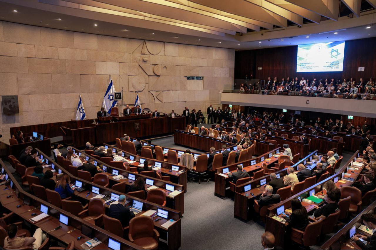 Argentina's President Javier Milei addresses the assembly during a session of the Israeli parliament (Knesset) at its headquarters in Jerusalem on June 11, 2025. (AFP Photo)