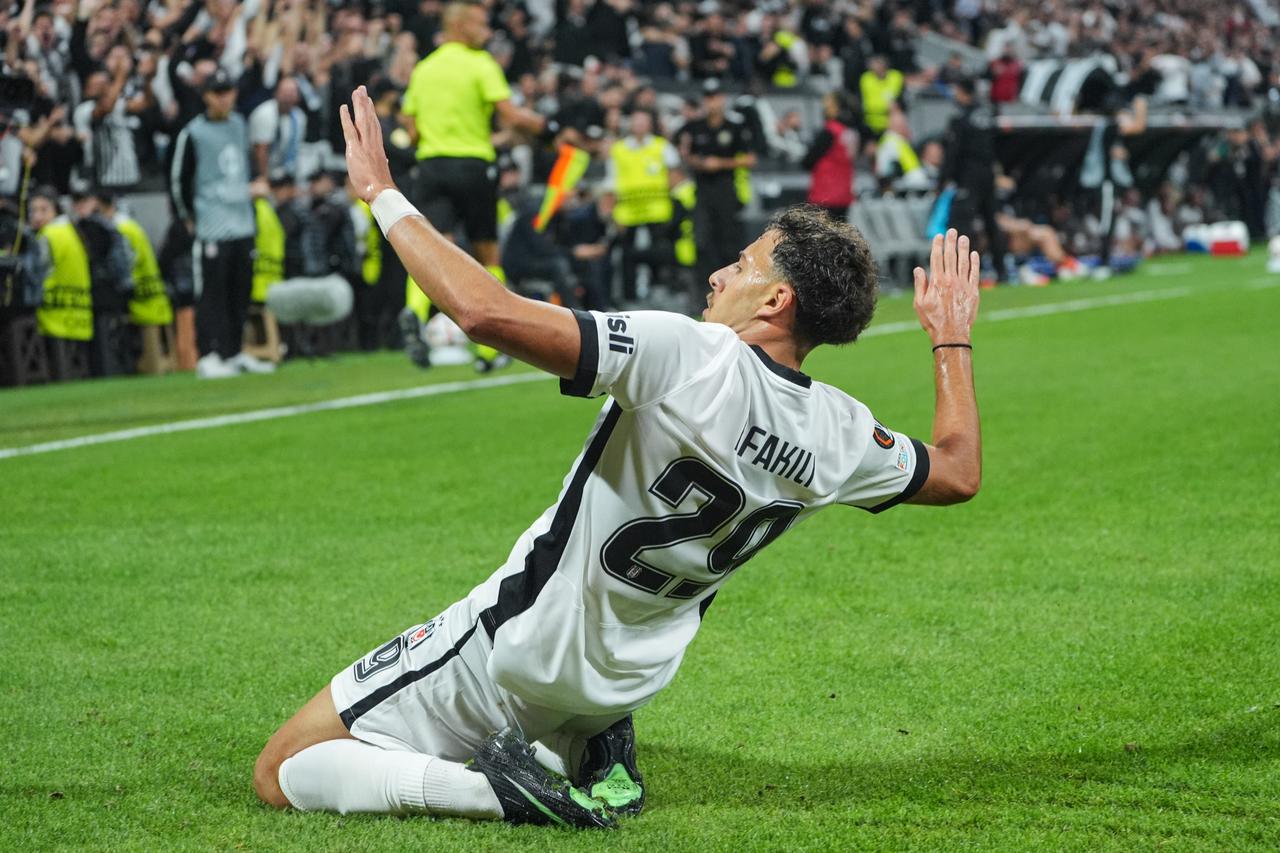 Ilhan Fakili of Besiktas celebrates after scoring a goal during the UEFA Europa League Week 1 match between Besiktas and Olympique Marseille at Tupras Stadium in Istanbul, Türkiye, on September 17, 2026. (AA Photo)