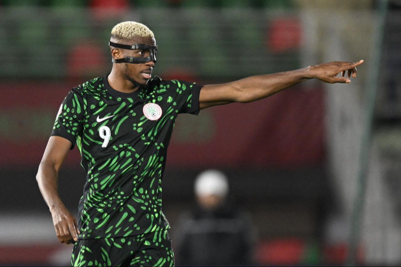 Nigerias forward #09 Victor Osimhen gestures during the Africa Cup of Nations (CAN) round of 16 football match between Nigeria and Mozambique at the Sports Complex stadium in Fes on Jan. 5, 2026. (AFP Photo)