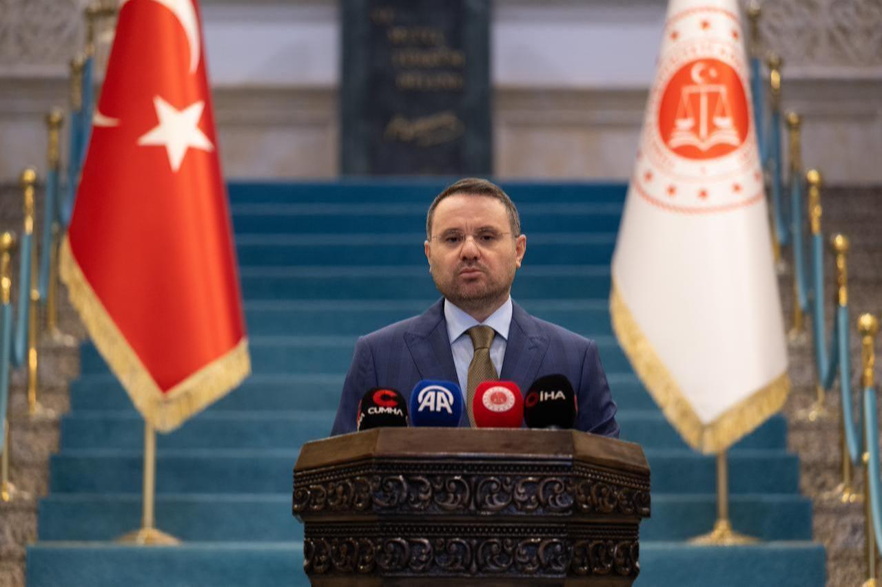 Turkish Justice Minister Akin Gurlek speaks to the press regarding the Ankara 36th Civil Chamber of the Regional Court of Appeals' decision on the CHP's November 2023 congress, in Ankara, May 21, 2026. (AA Photo)