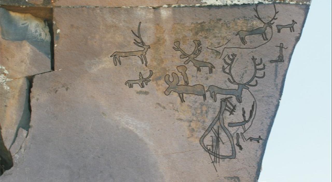 A view of ancient rock paintings, dating back thousands of years, is an important transit route between the Caucasus and Anatolia, shed light on the early cultures of the region in Kars, Türkiye on September 17, 2026. (AA Photo)