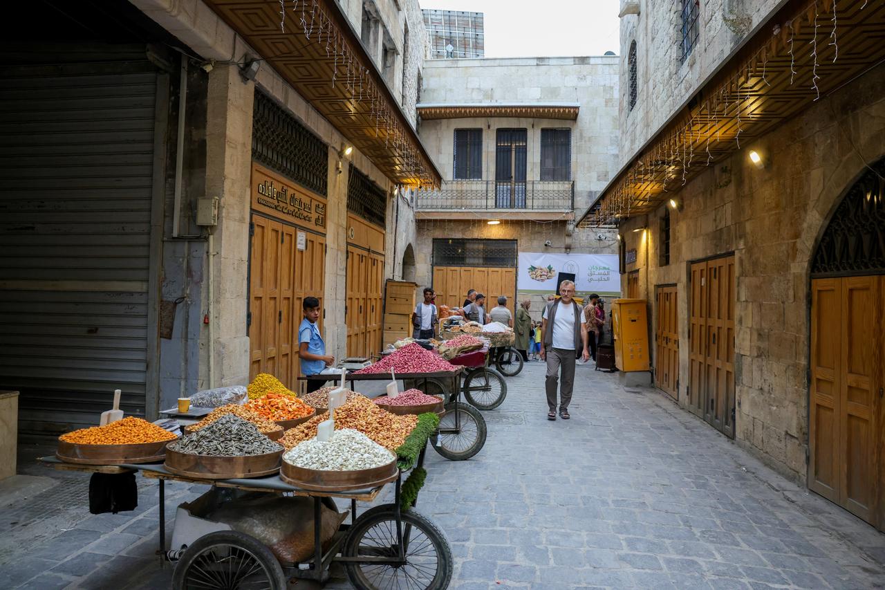 A view of stands during Syria's first pistachio festival at the historic Silk Market in Aleppo, Syria, on September 18, 2026. (AA Photo)
