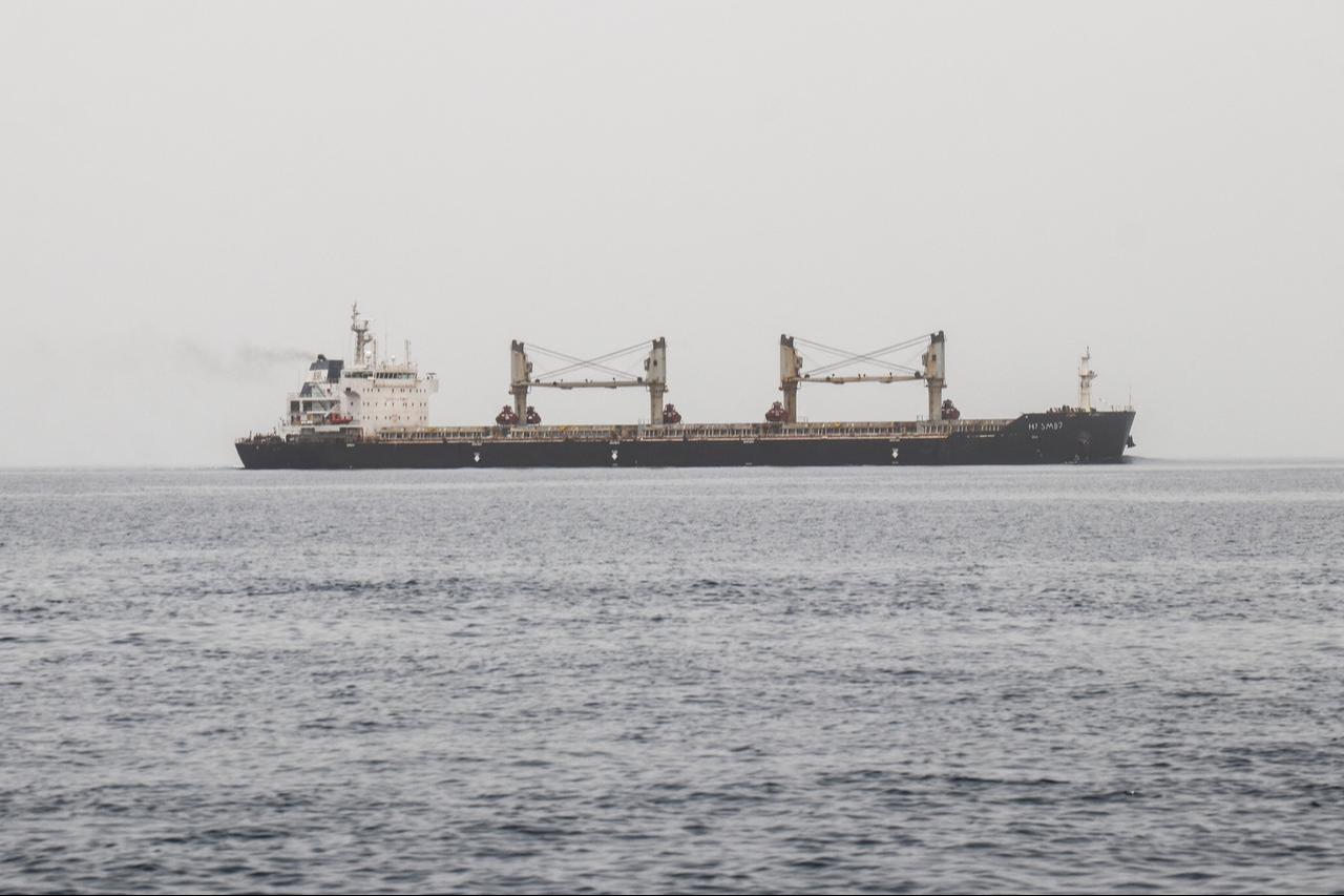A commercial vessel passes through an international shipping lane off Yemen's Hanish Island in the Red Sea on July 27, 2026. (AFP Photo)