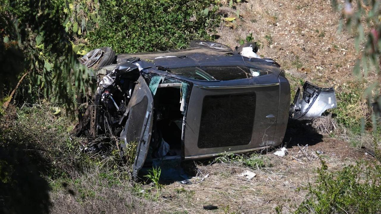 Tiger Woods' car crash, where he climbed out through the vehicle's window after it rolled over, according to the sheriff. (Photo via X/@JClarkNBCS)