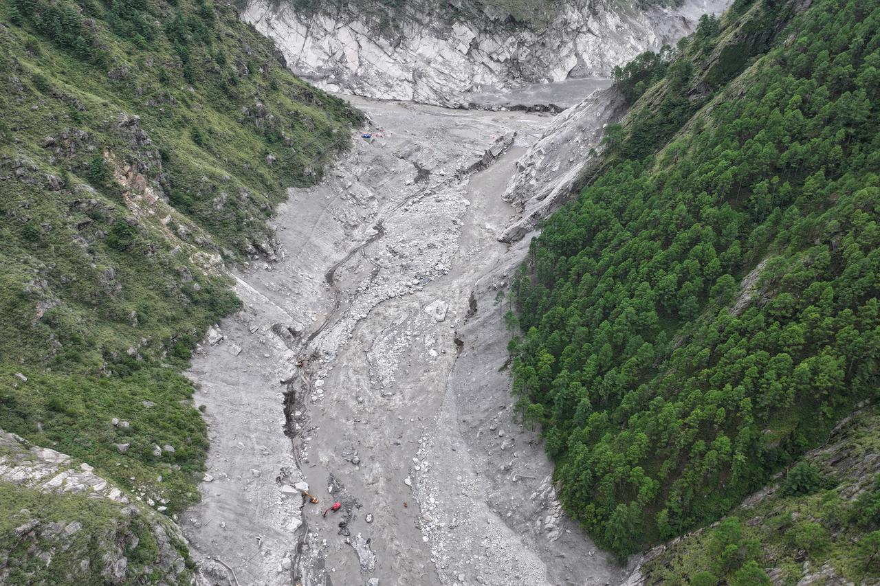 An aerial view shows a landslide- and flood-damaged valley in Nepal, Sept. 2, 2026. (AFP Photo)
