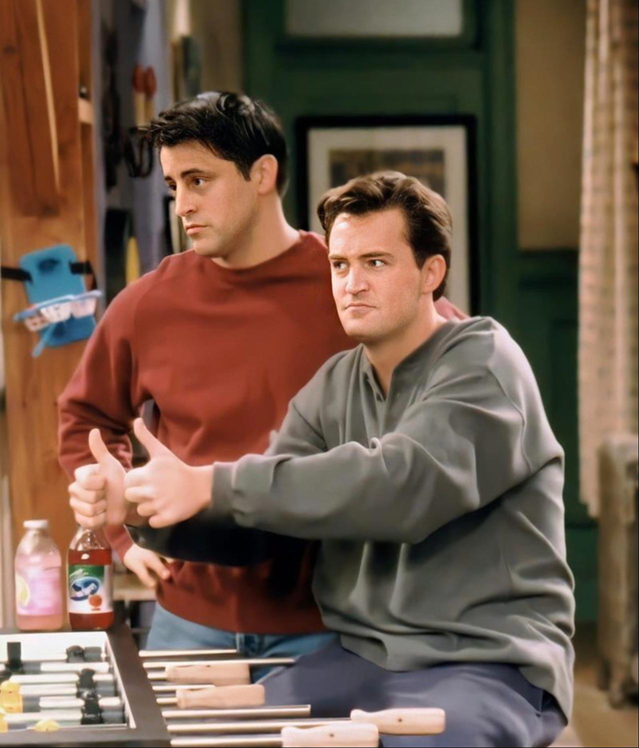 Matt LeBlanc as Joey and Matthew Perry as Chandler in ''Friends.'' (Photo via X/@DiscussingFilm)