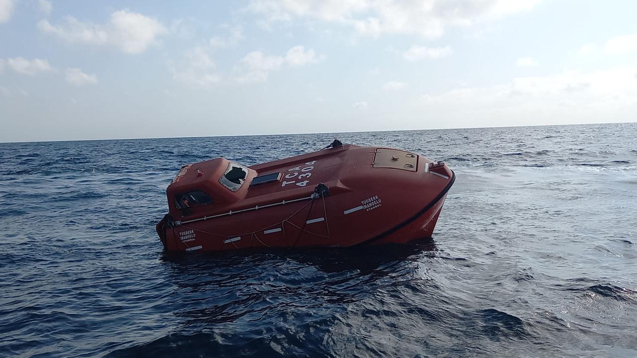 A life-saving boat from the Tugberk Imamoglu is seen floating at sea off Silivri, Istanbul, Sept. 2, 2026. (AA Photo)