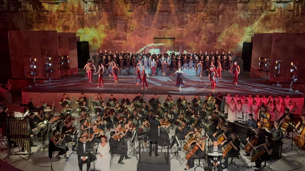 The 33rd Aspendos Opera and Ballet Festival, held this year in Antalya, staging German composer Carl Orff's "Carmina Burana." (AA Photo)