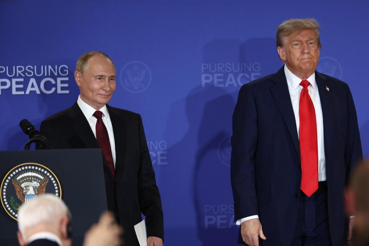 US President Donald Trump and his Russian counterpart, Vladimir Putin, hold a joint press conference after their critical talks in Alaska Friday, aimed at bringing an end to the Kremlin's over-three-year war on Ukraine in Anchorage, Alaska, United States on August 15, 2025. (Kremlin Press Office/AA Photo)