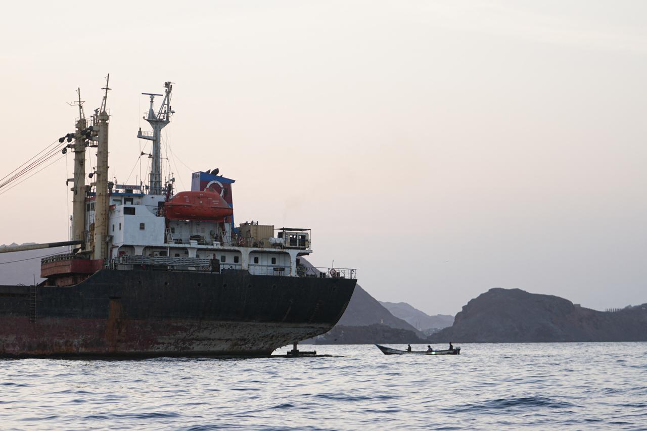A commercial vessel is anchored off Yemen's coast at Bab al-Mandeb, in the straits connecting the Red Sea with the Gulf of Aden and the Indian Ocean on September 12, 2026. (AFP Photo)