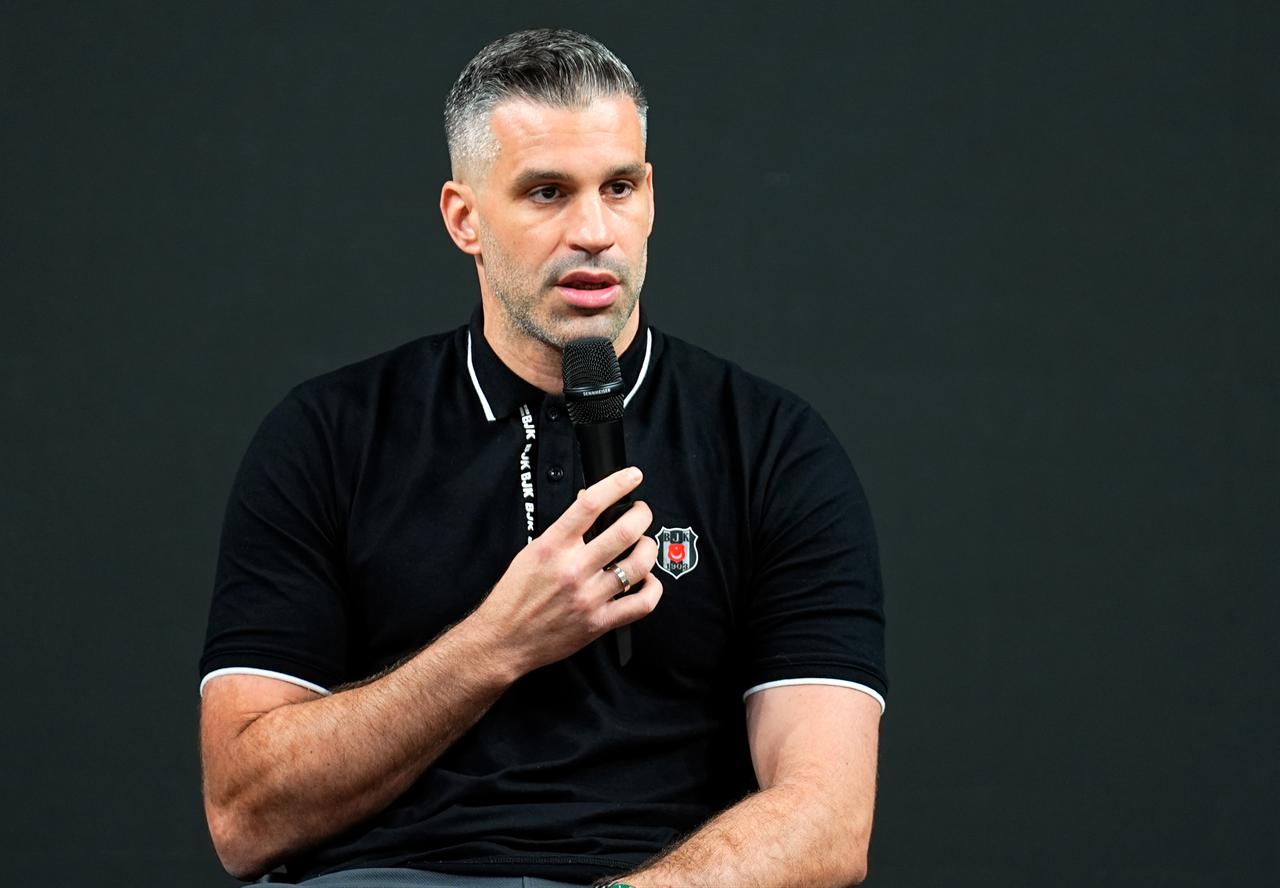 Besiktas men’s basketball head coach Dusan Alimpijevic speaks during a press conference ahead of the 39th Presidential Men’s Basketball Cup at Sinan Erdem Sports Hall in Istanbul, Türkiye, Sept. 21, 2026. (AA Photo)