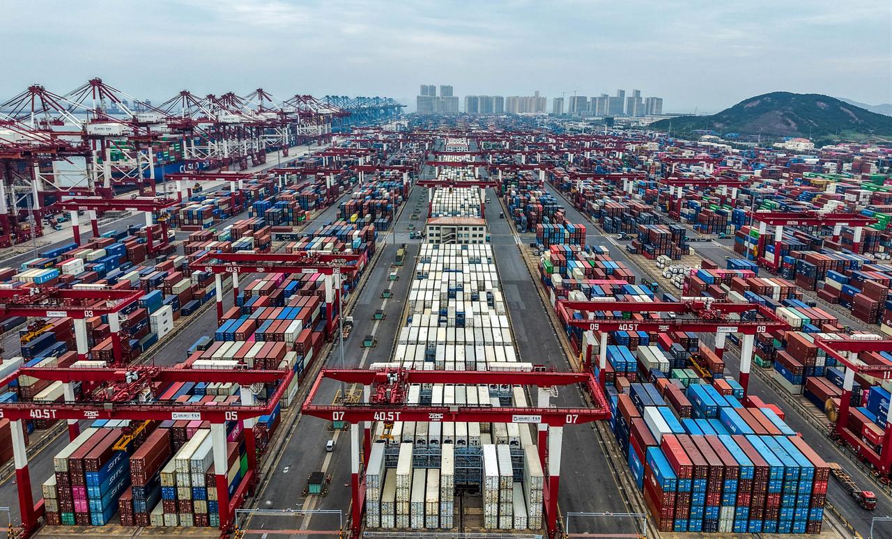 Containers are seen at the port in Qingdao, in east China’s Shandong province on September 21, 2026. (AFP Photo)