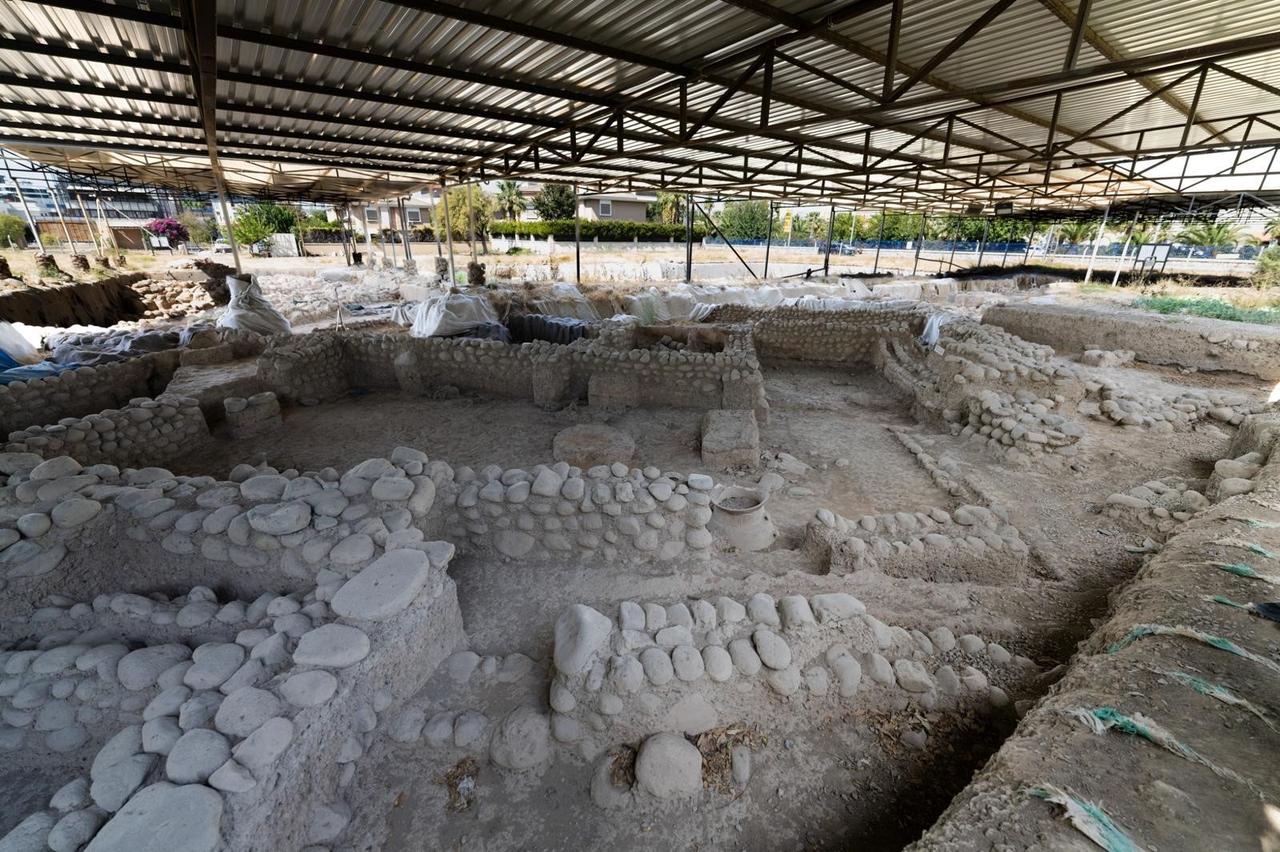 A general view shows the excavated remains of the roughly 5,000-year-old settlement at Yassitepe Hoyuk in Izmir, Türkiye. (IHA Photo)
