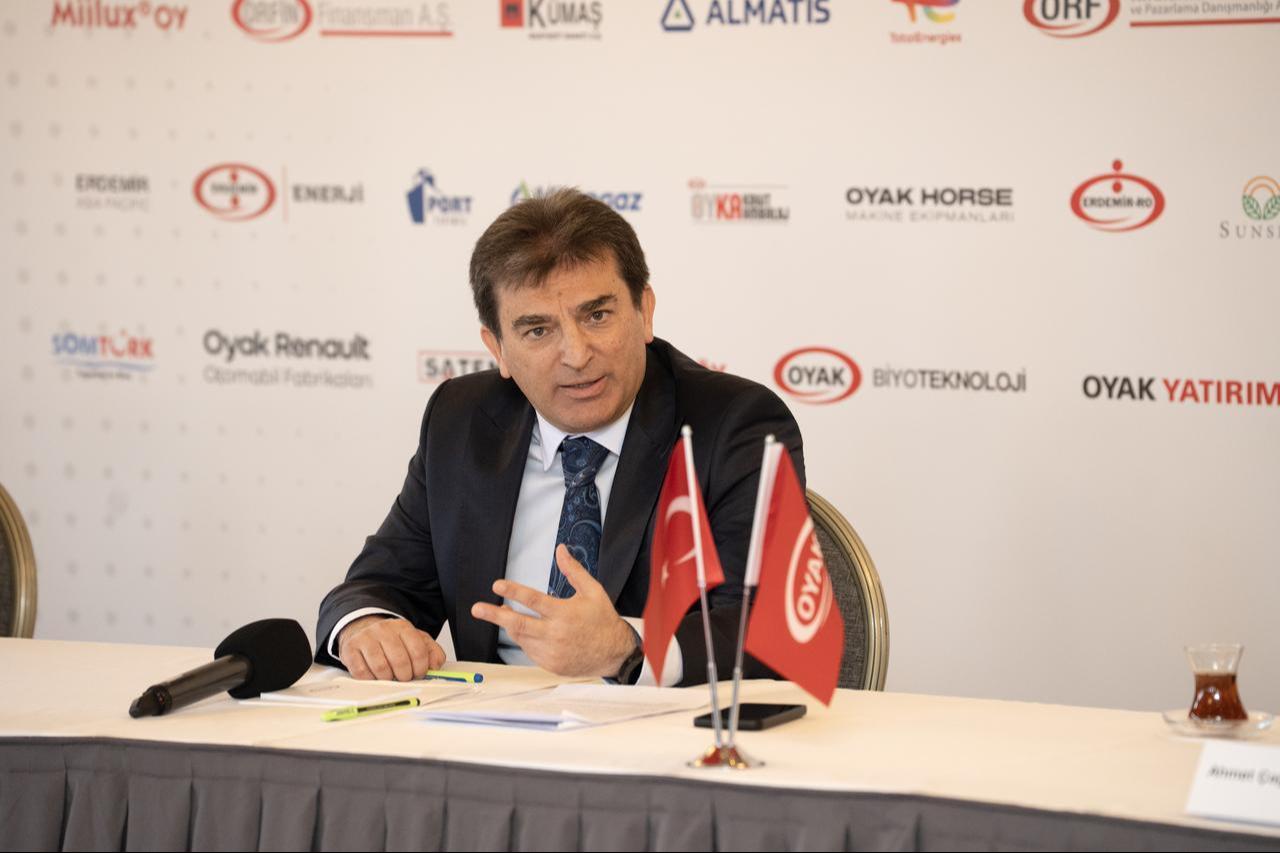 OYAK General Manager Murat Yalcintas speaks to reporters during a meeting in Istanbul, Türkiye, Sept. 22, 2026. (AA Photo)