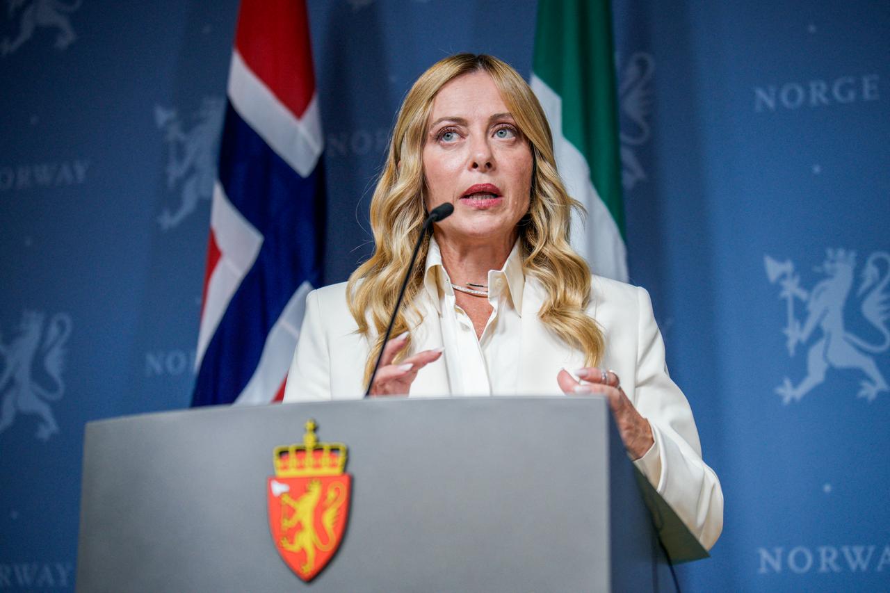 Italian Prime Minister Giorgia Meloni delivers a press conference in Parkveien, Oslo, Norway, on September 17, 2026. (AFP Photo)