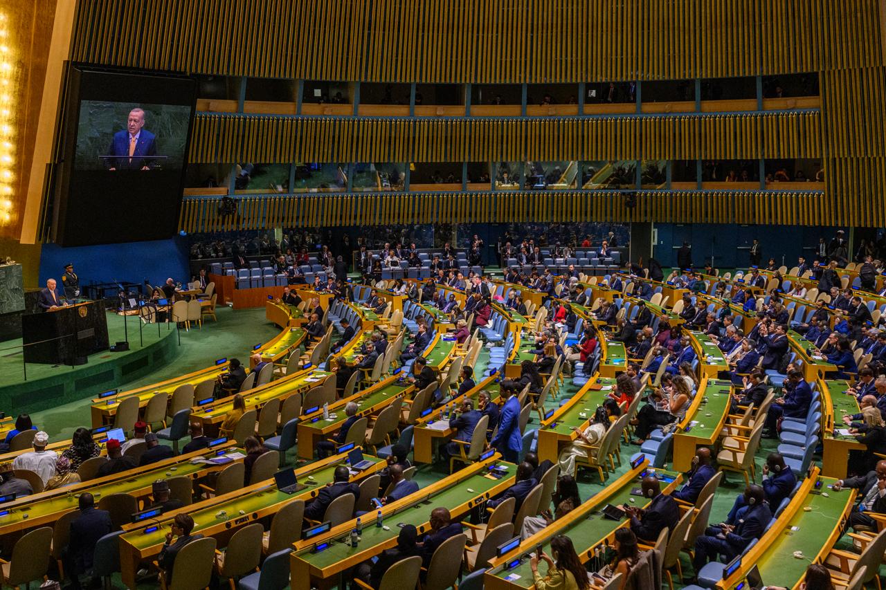 President of Türkiye, Recep Tayyip Erdogan, speaks during the 81st session of the United Nations General Assembly at U.N. Headquarters on September 22, 2026 in New York City. (AFP photo)