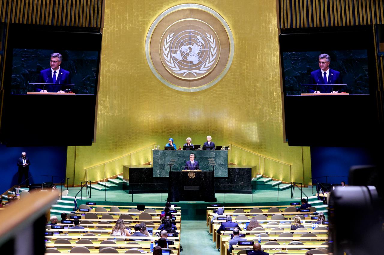 Croatia's Prime Minister Andrej Plenkovic speaks during the 81st United Nations General Assembly at the United Nations Headquarters in New York, on September 22, 2026. (AFP Photo)