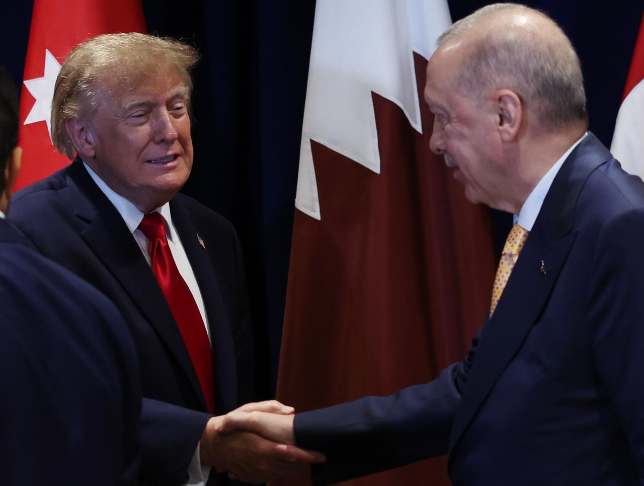 Turkish President Recep Tayyip Erdogan (R) shakes hands with US President Donald Trump (L) during the Gulf Cooperation Council (GCC) multilateral meeting on the sidelines of the 81st United Nations General Assembly in New York, United States, on September 22, 2026. (Photo by TUR Presidency / Handout / AA)