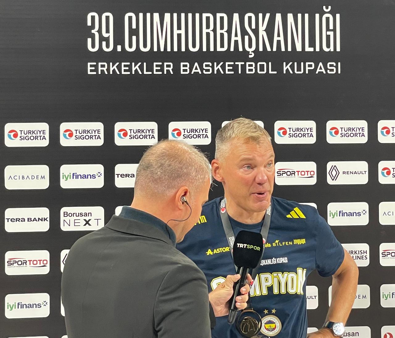 Sarunas Jasikevicius, head coach of Fenerbahce Tarfin, speaks to the press after the 2026 Turkish Basketball Presidential Cup match between Fenerbahce Tarfin and Besiktas at Sinan Erdem Sports Hall in Istanbul, Türkiye, on September 22, 2026. (Photo by Koray Erdogan/Türkiye Today)