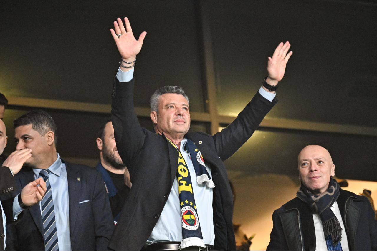 President of Fenerbahce Sadettin Saran salutes the fans ahead of the Ziraat Turkish Cup Group C match between Fenerbahce and Besiktas at Chobani Stadium in Istanbul, Türkiye, December 23, 2025. (AA Photo)