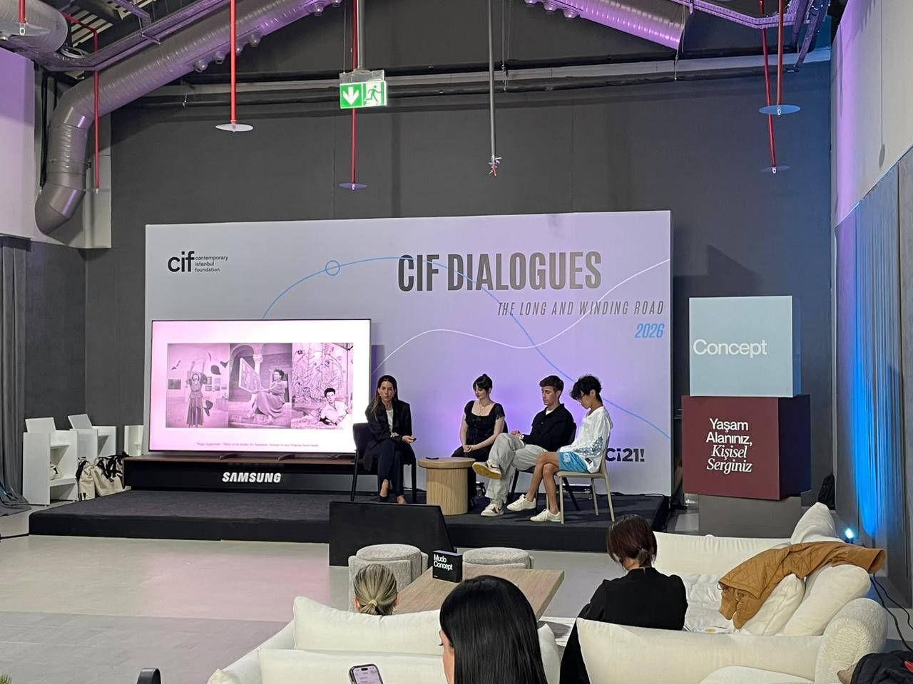 A panel discussion takes place as part of the CIF Dialogues program during the 21st edition of Contemporary Istanbul at Tersane Istanbul, Istanbul, Türkiye, Sept. 23, 2026. (Photo by Koray Erdogan/Türkiye Today)