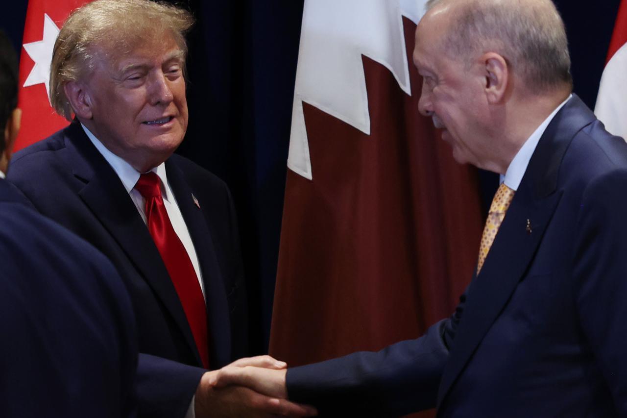 Turkish President Recep Tayyip Erdogan (R) shakes hands with US President Donald Trump (L) during the Gulf Cooperation Council (GCC) multilateral meeting on the sidelines of the 81st United Nations General Assembly in New York, United States, on September 22, 2026. (Photo by TUR Presidency / Handout / AA)
