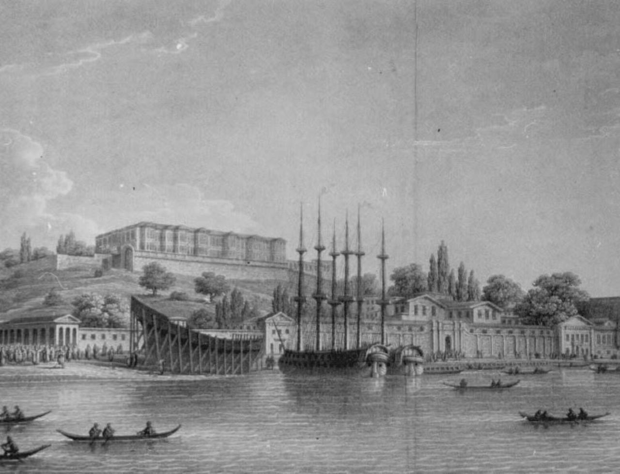 A historic depiction of Tersane-i Amire, showing ships, slipways and waterfront structures along the Golden Horn. (Photo via Tersane Istanbul)