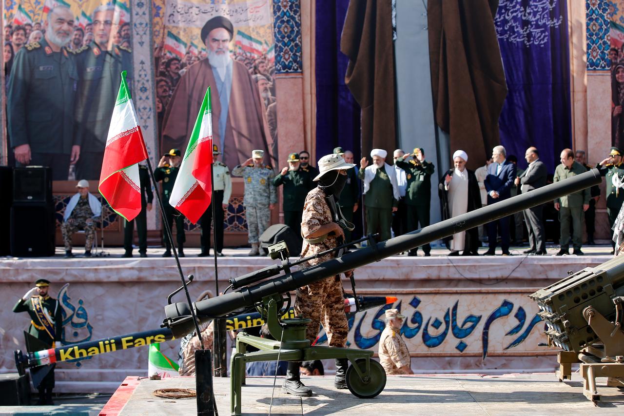 Armed volunteers registered with the "Janfada-ye Iran" program march between Imam Hossein Square and Enqelab Square in Tehran, Iran on September 18, 2026. (AA Photo)