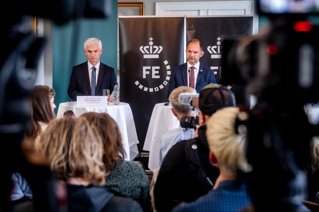 Denmark's Minister of Defense Jeppe Bruus (R) and the Chief of the Defense Intelligence Service Thomas Ahrenkiel (L) hold a press conference in Copenhagen, Denmark, Sept. 24, 2026. (AFP Photo)