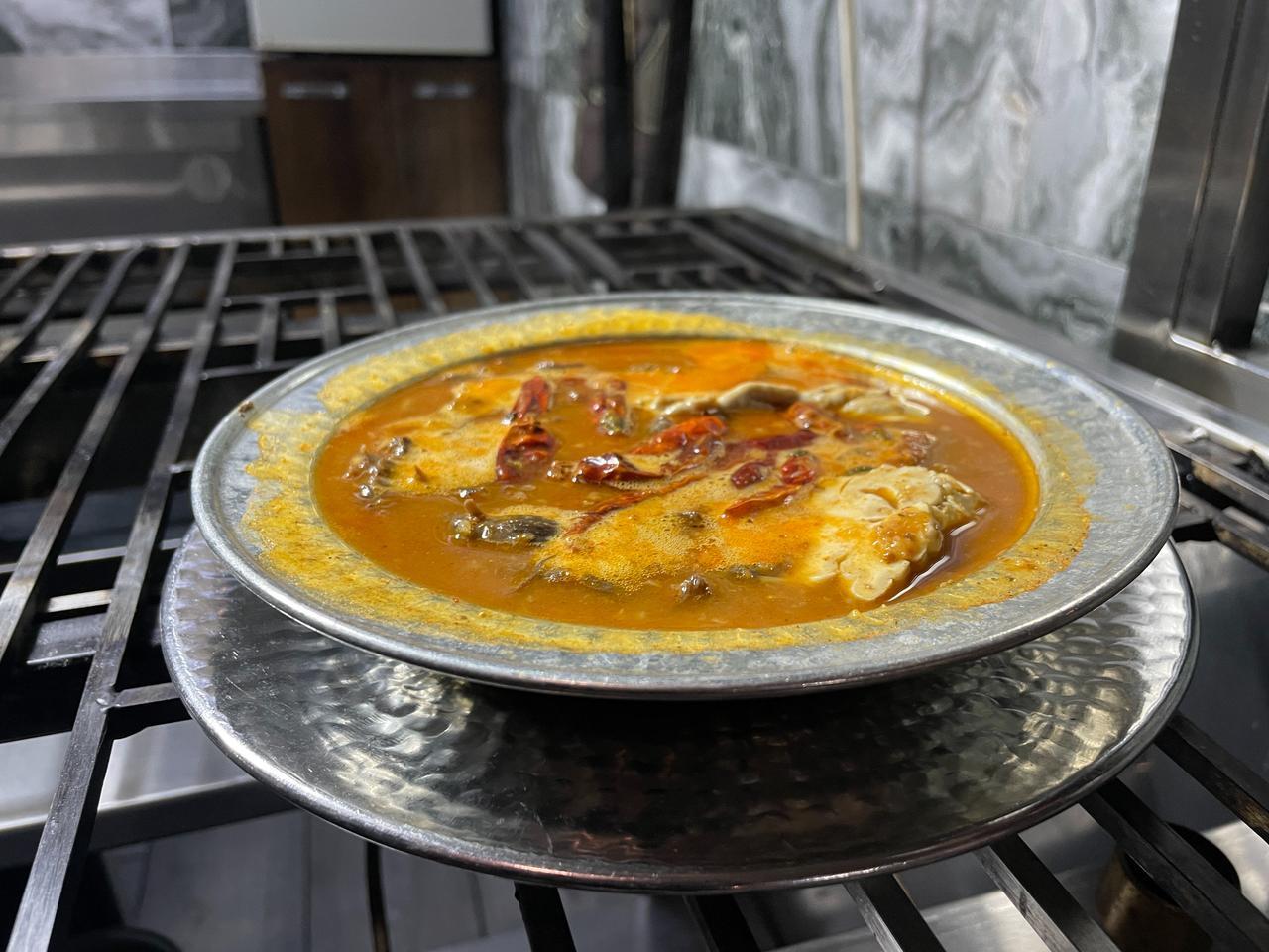 The finished "atom" soup, made with a mixture of offal and spicy sauce, is pictured at a soup restaurant in Konya, Türkiye. (IHA Photo)