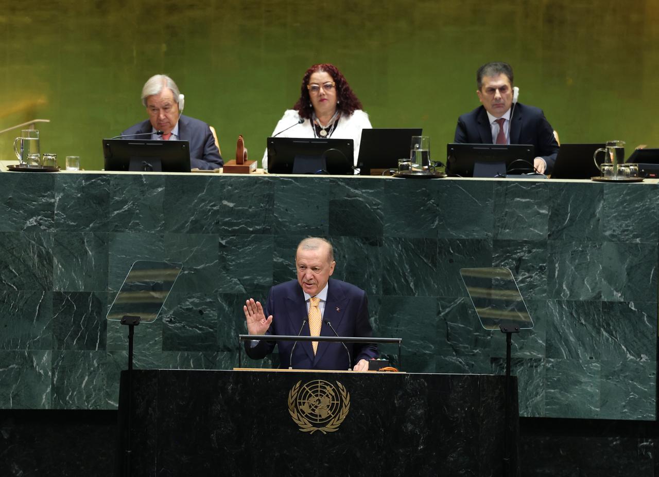 Turkish President Recep Tayyip Erdogan addresses the 81st session of the United Nations General Assembly, in New York, United States on September 22, 2026. (TUR Presidency / AA Photo)
