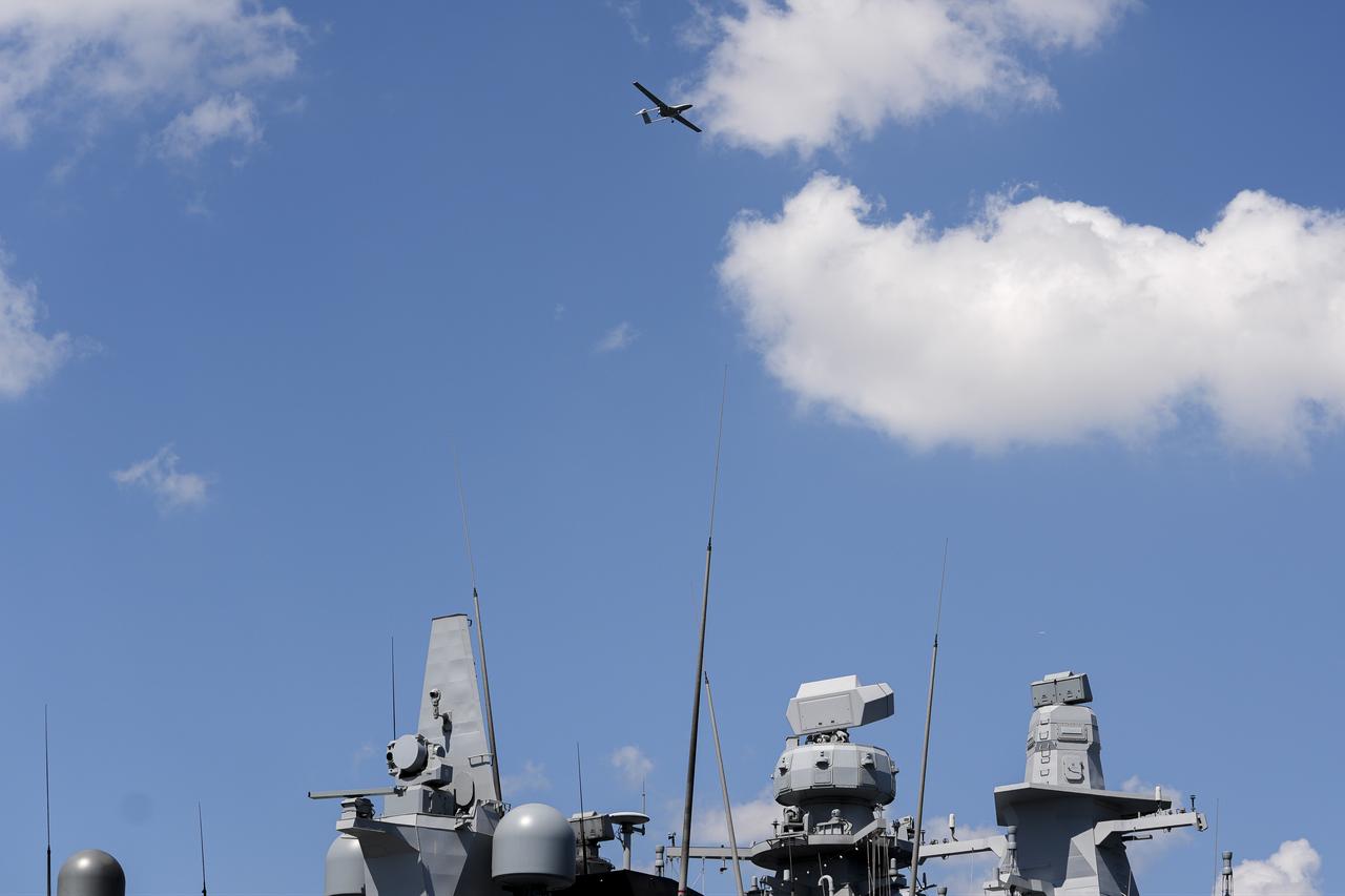Bayraktar TB-2 Unmanned Combat Aerial Vehicle (UCAV) carries out a demonstration flight during the Teknofest Blue Homeland at the Golcuk Naval Shipyard Command in Kocaeli, Türkiye, Aug. 20, 2026. (AA Photo)