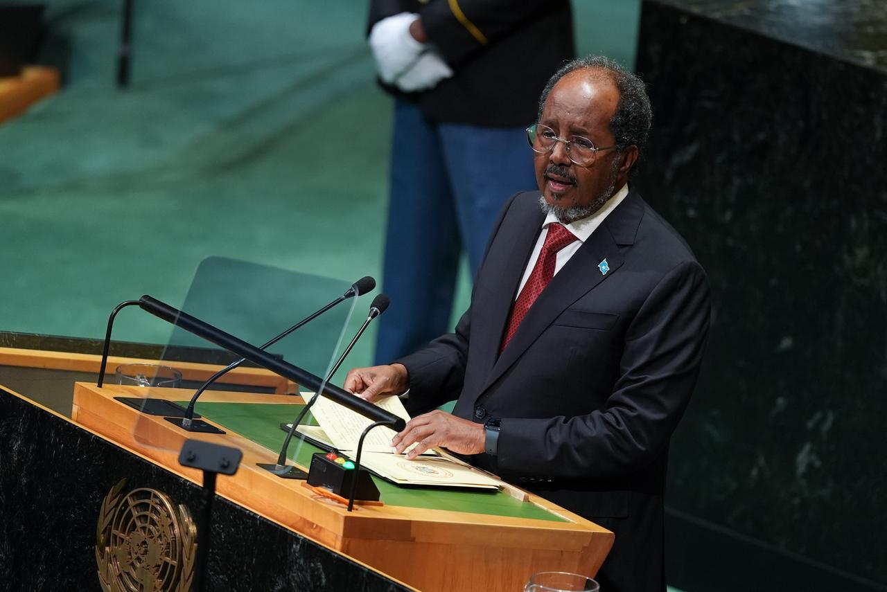 President of Somalia Hassan Sheikh Mohamud delivers a speech during the 81st United Nations General Assembly (UNGA) in New York, United States, on September 24, 2026. (AA Photo)