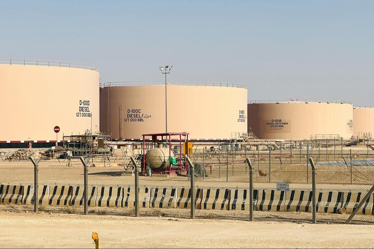This photo shows a general view of fuel tanks at the fuel depot near King Khalid International Airport in Riyadh on September 19, 2026. (AFP Photo)