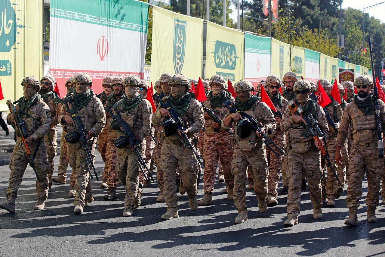 Armed volunteers registered with the "Janfada-ye Iran" program march between Imam Hossein Square and Enqelab Square in Tehran, Iran on September 18, 2026. (AA Photo)