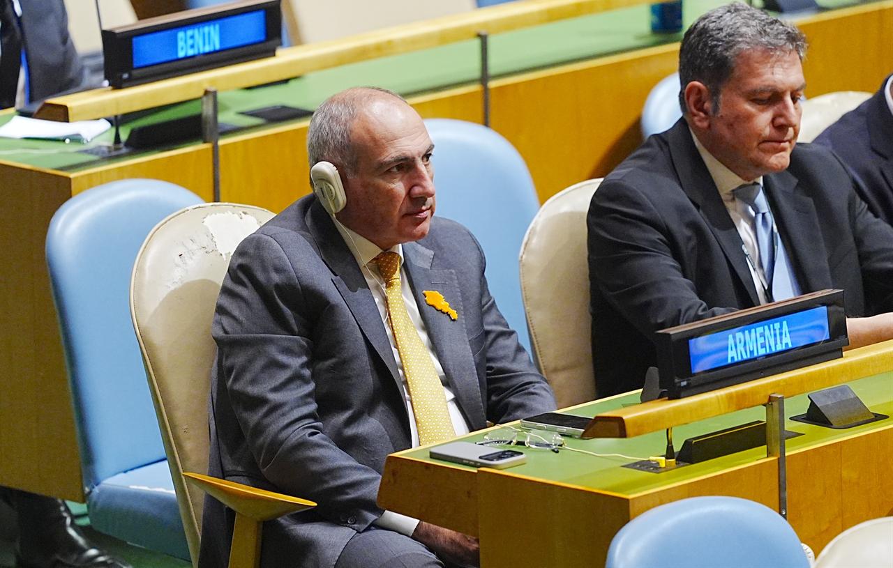 Prime Minister of Armenia, Nikol Pashinyan, delivers a speech during the 81st United Nations General Assembly (UNGA) in New York, United States, on September 24, 2026. (AA Photo)