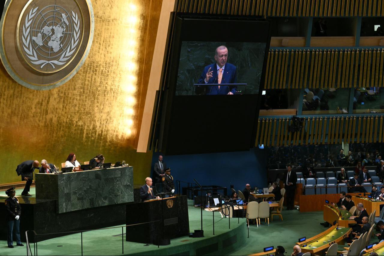 President Recep Tayyip Erdogan addresses the 81st United Nations General Assembly at UN headquarters in New York on September 22, 2026. (AFP Photo)