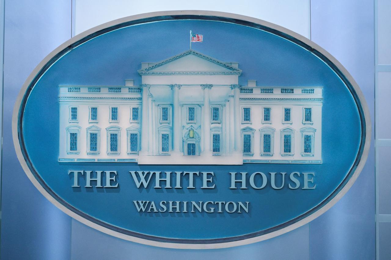 The White House logo is seen in the James S. Brady Press Briefing Room at the White House in Washington, DC, on September 19, 2026. (AFP Photo)