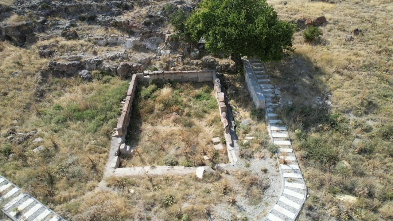 An aerial view shows the 3,250-year-old Yalburt Hittite Water Monument in Ilgin, Konya, central Türkiye. (IHA Photo)