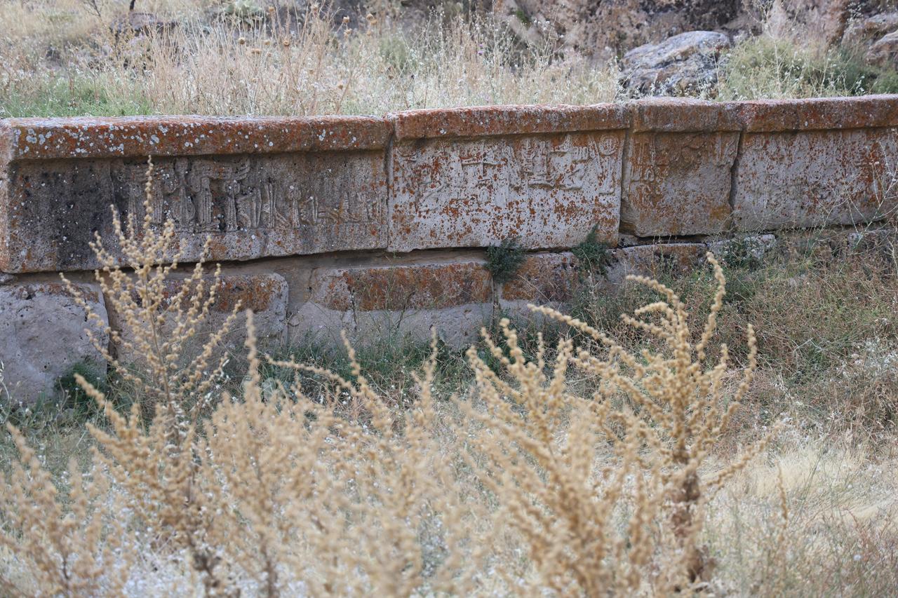 Hieroglyphic inscriptions carved into stone blocks at the Yalburt Hittite Water Monument in Ilgin, Konya, Türkiye. (IHA Photo)