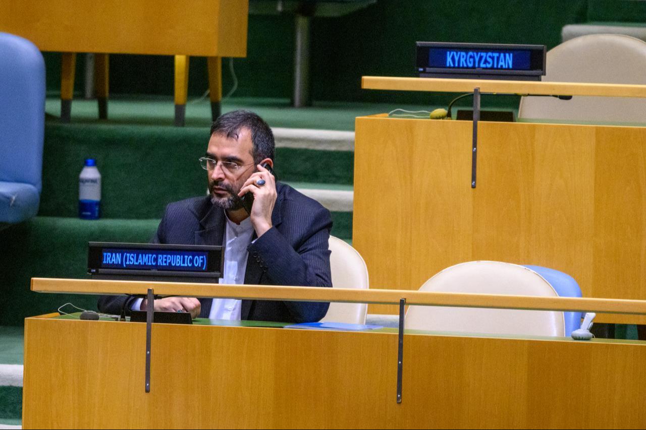 A delegate from Iran listens as Ukrainian President Volodymyr Zelenskyy addresses the 81st session of the United Nations (U.N.) General Assembly at U.N. Headquarters on Sept. 23, 2026 in New York City. (AFP Photo)