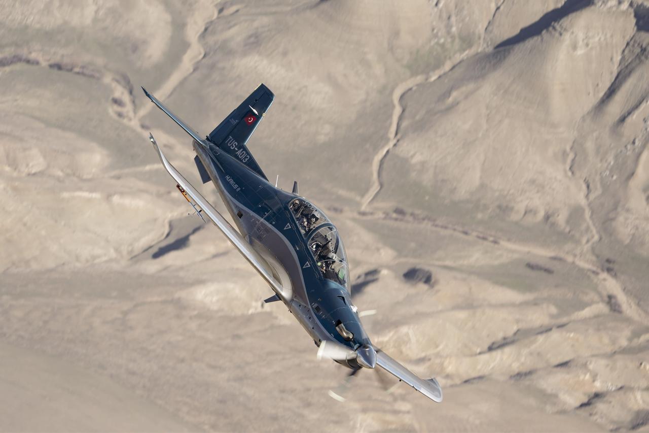 The photo shows the Turkish Aerospace Industries (TAI) Hurkus-II next-generation basic trainer aircraft during a flight at an unspecified location and time. (Photo via X/@Catfishtheblues)