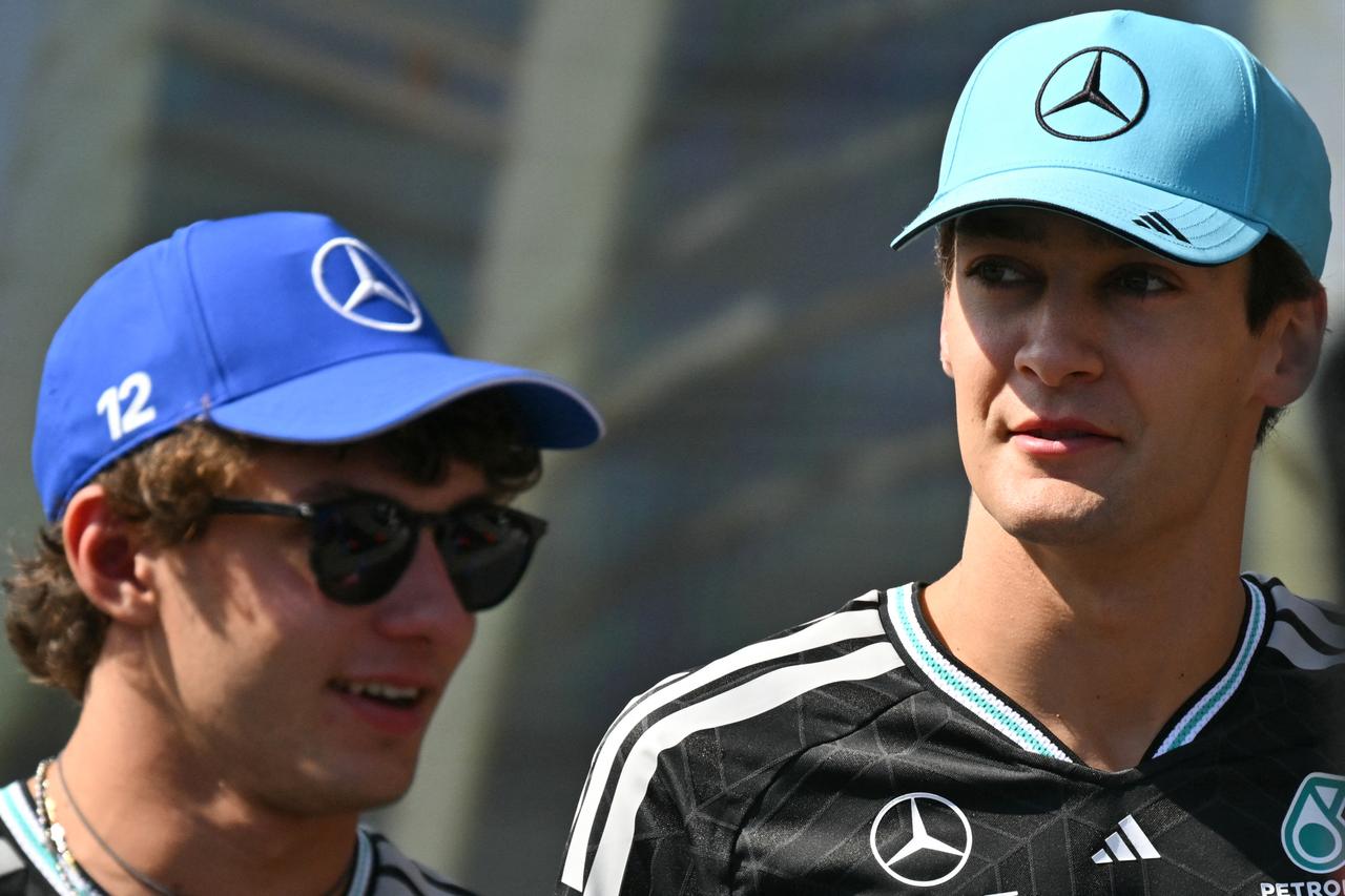 Mercedes drivers stand in the paddock during the Formula One Azerbaijan Grand Prix weekend in Baku, Azerbaijan, Sept. 26, 2026. (AFP Photo)