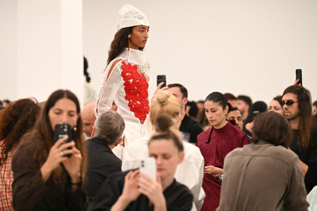 A model walks the runway during the Bottega Veneta collection show as part of Women's Spring/Summer 2027 Milan Fashion Week on September 26, 2026. (AFP Photo)